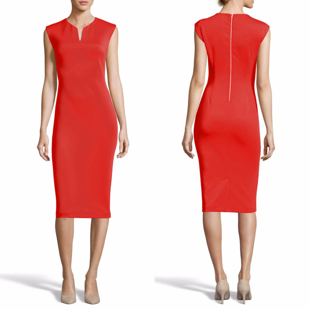 Cap Sleeve Notch Neck Classic Sheath Dress